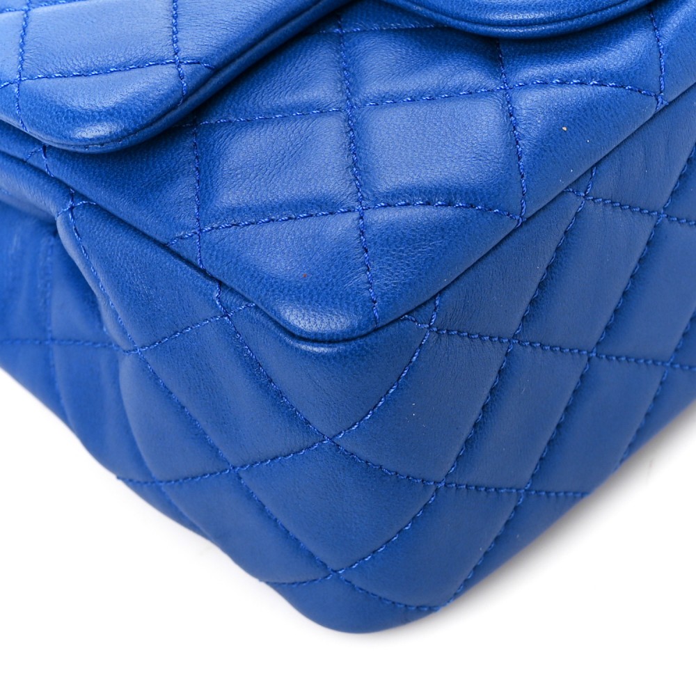 Lambskin Quilted Pearl Crush Mini Rectangular Flap Blue