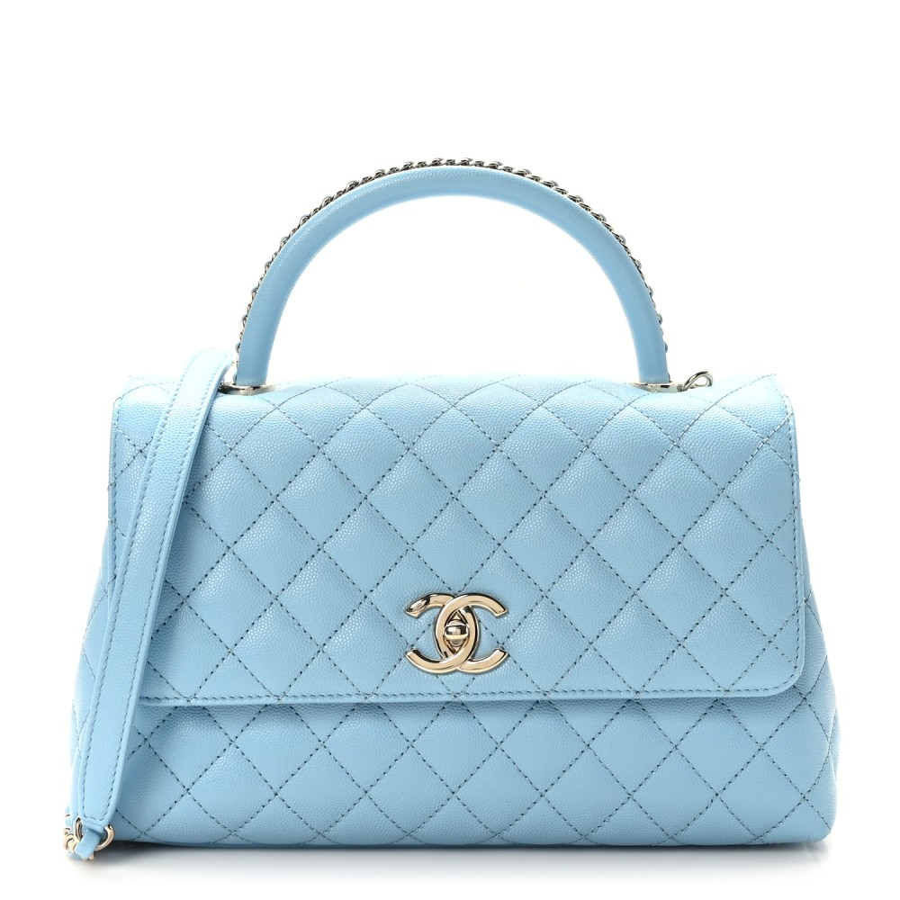 Caviar Quilted Small Coco Chain Handle Flap Light Blue