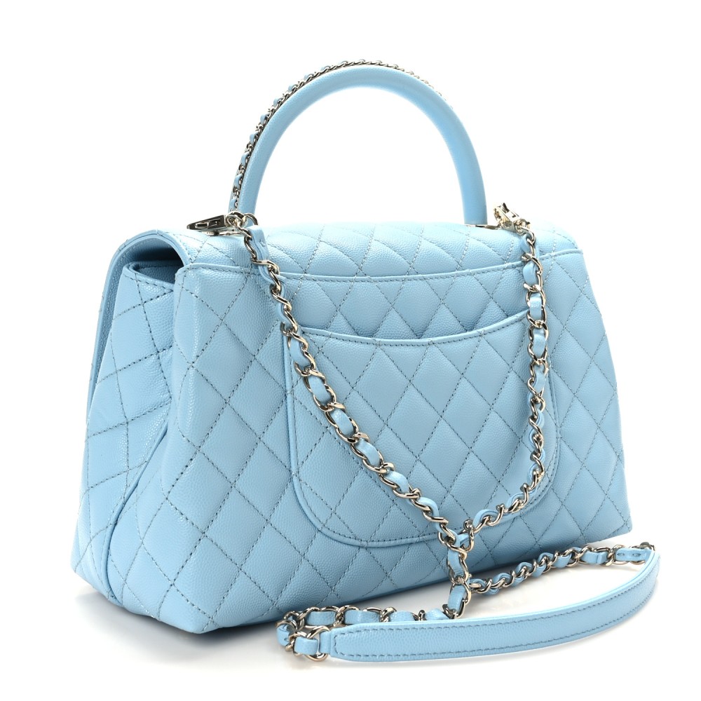 Caviar Quilted Small Coco Chain Handle Flap Light Blue