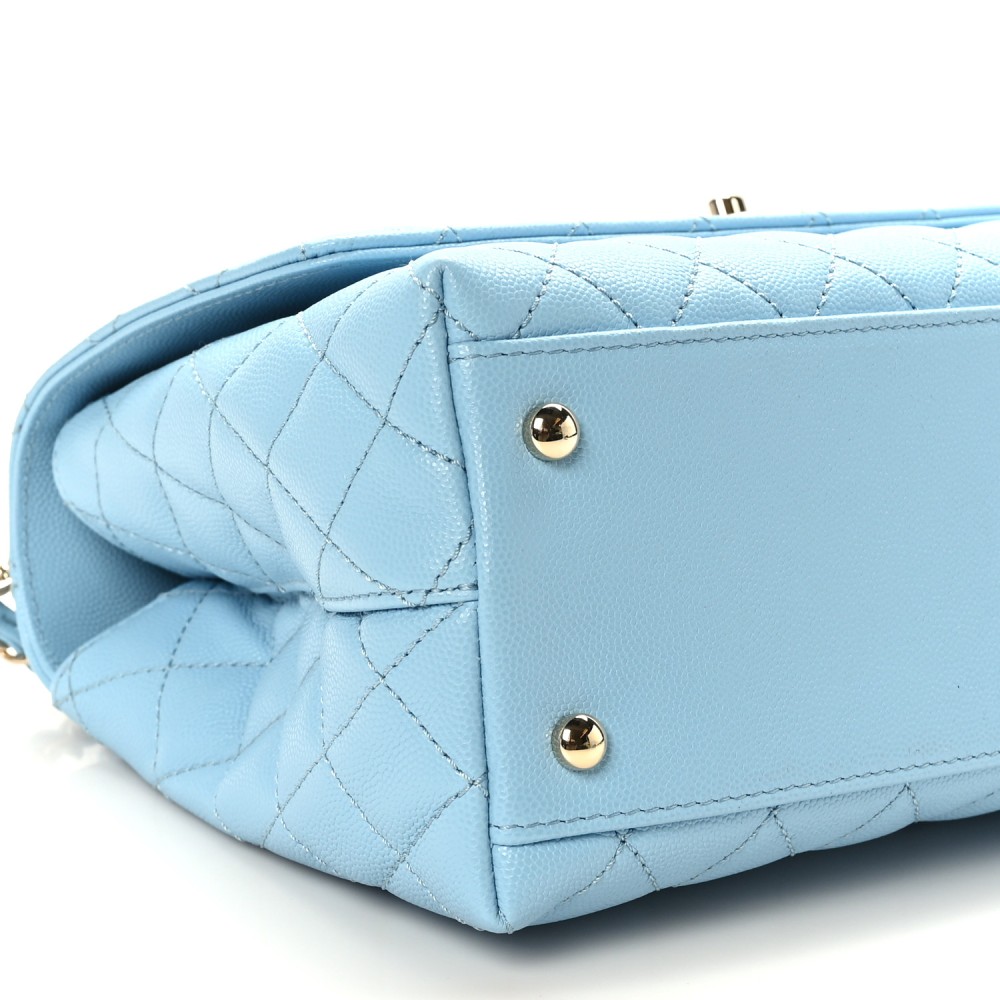 Caviar Quilted Small Coco Chain Handle Flap Light Blue