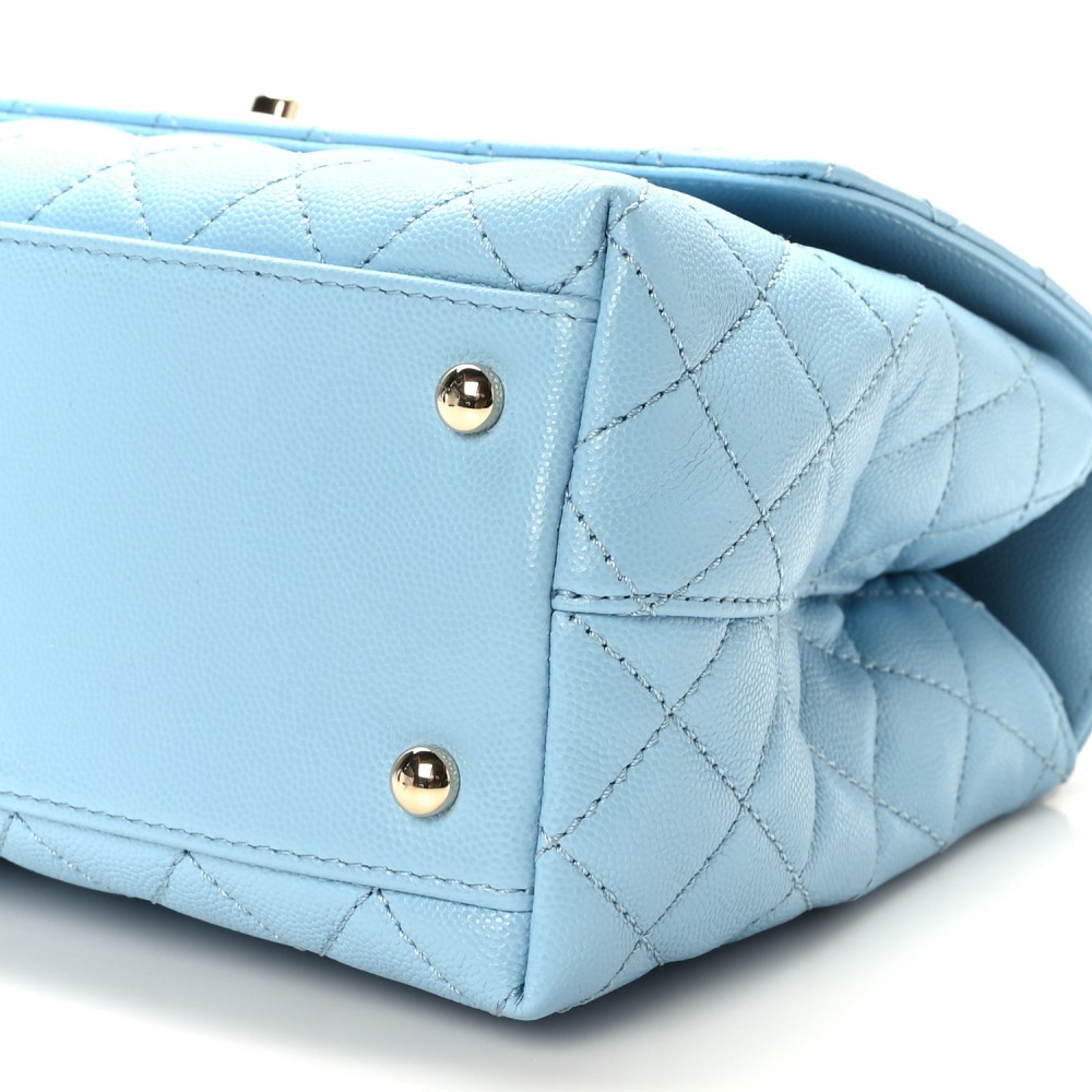 Caviar Quilted Small Coco Chain Handle Flap Light Blue