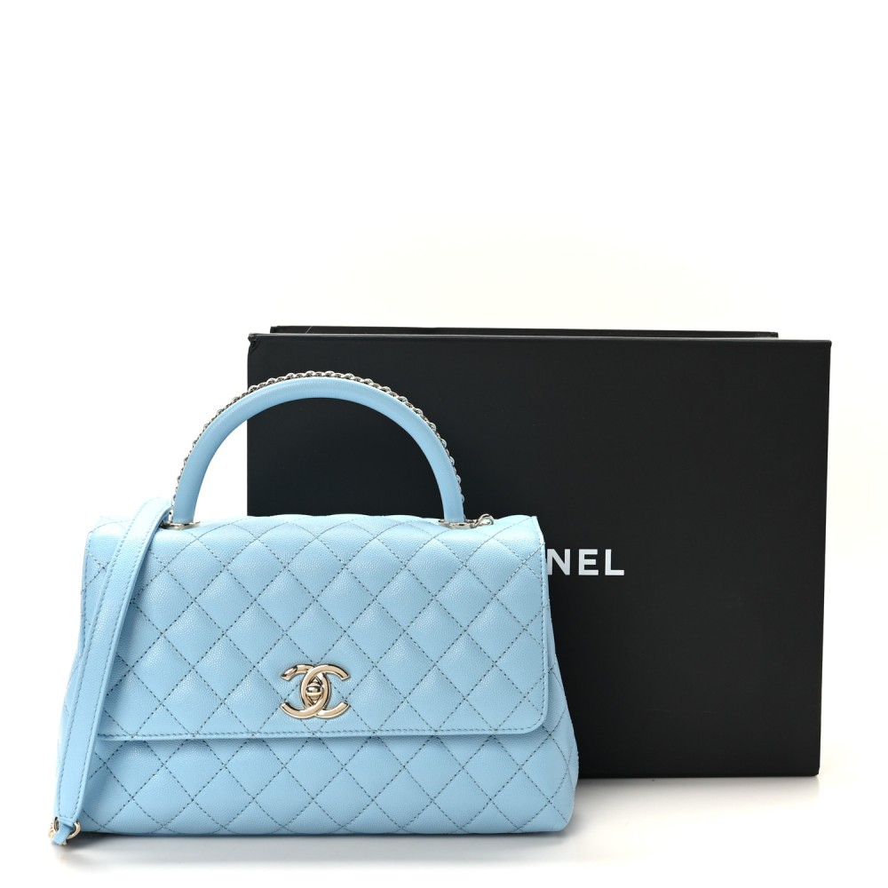 Caviar Quilted Small Coco Chain Handle Flap Light Blue