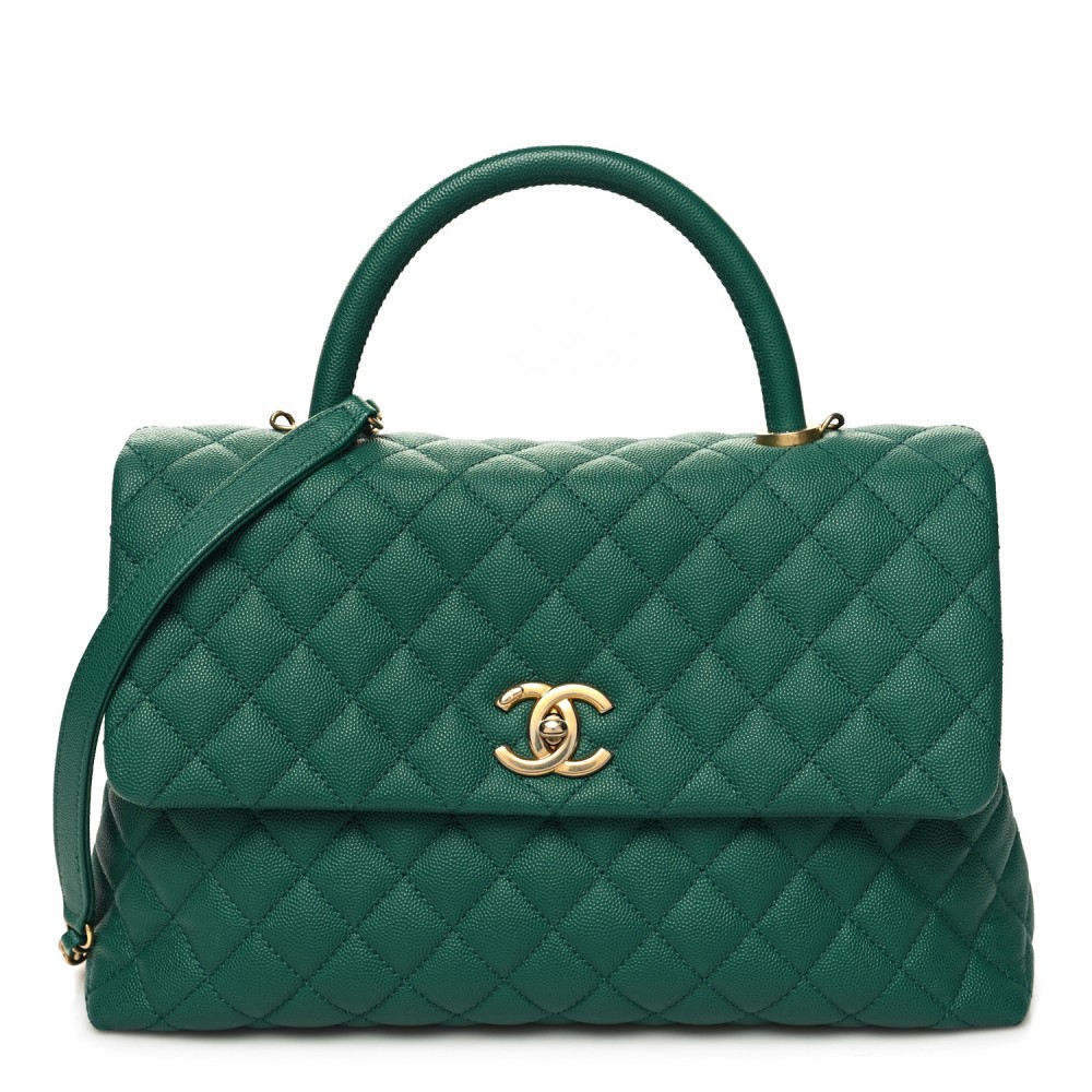 Caviar Quilted Medium Coco Handle Flap Green