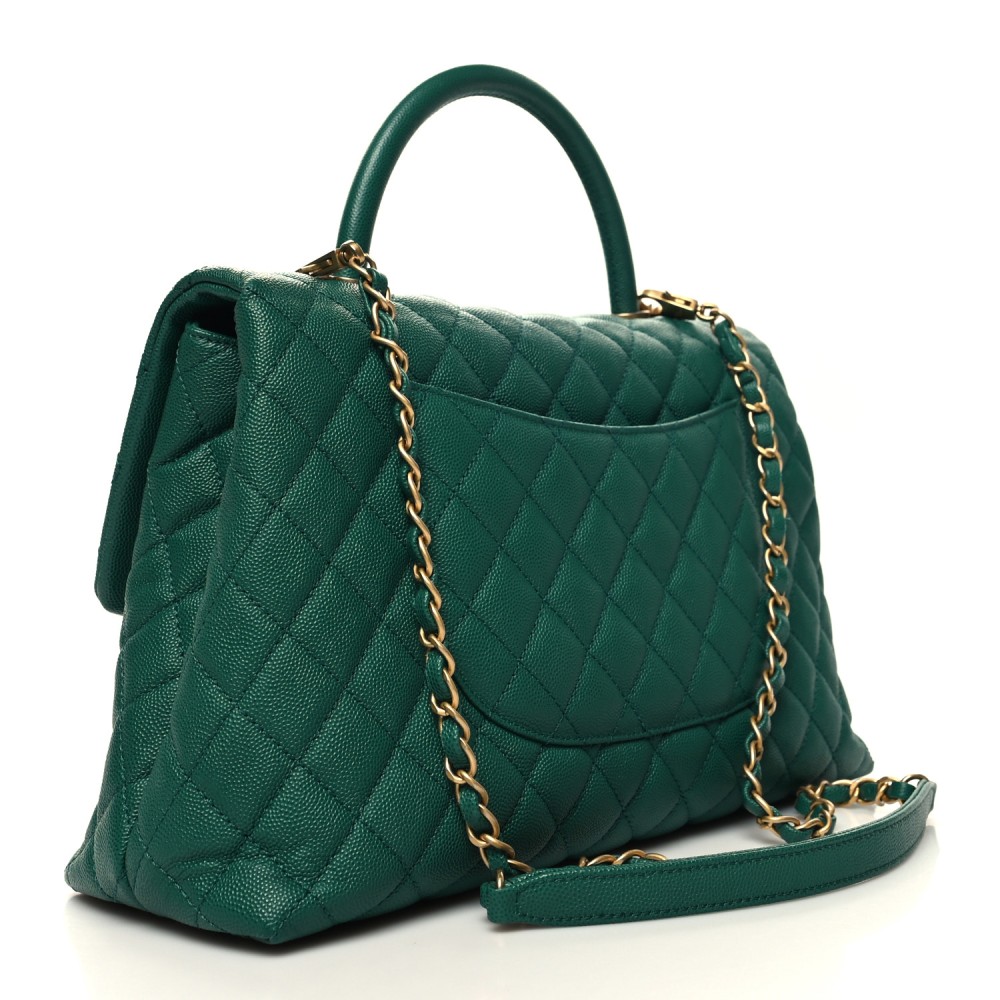 Caviar Quilted Medium Coco Handle Flap Green