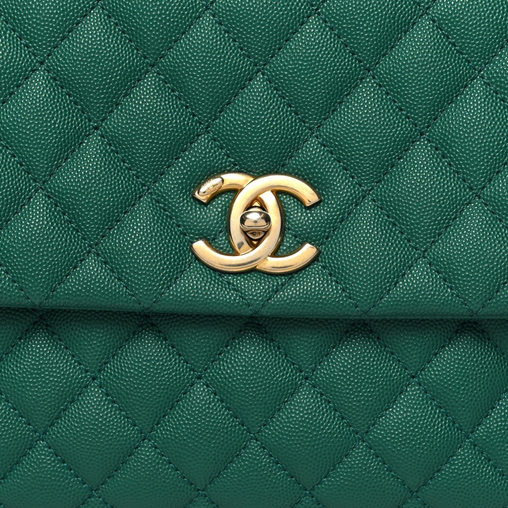 Caviar Quilted Medium Coco Handle Flap Green