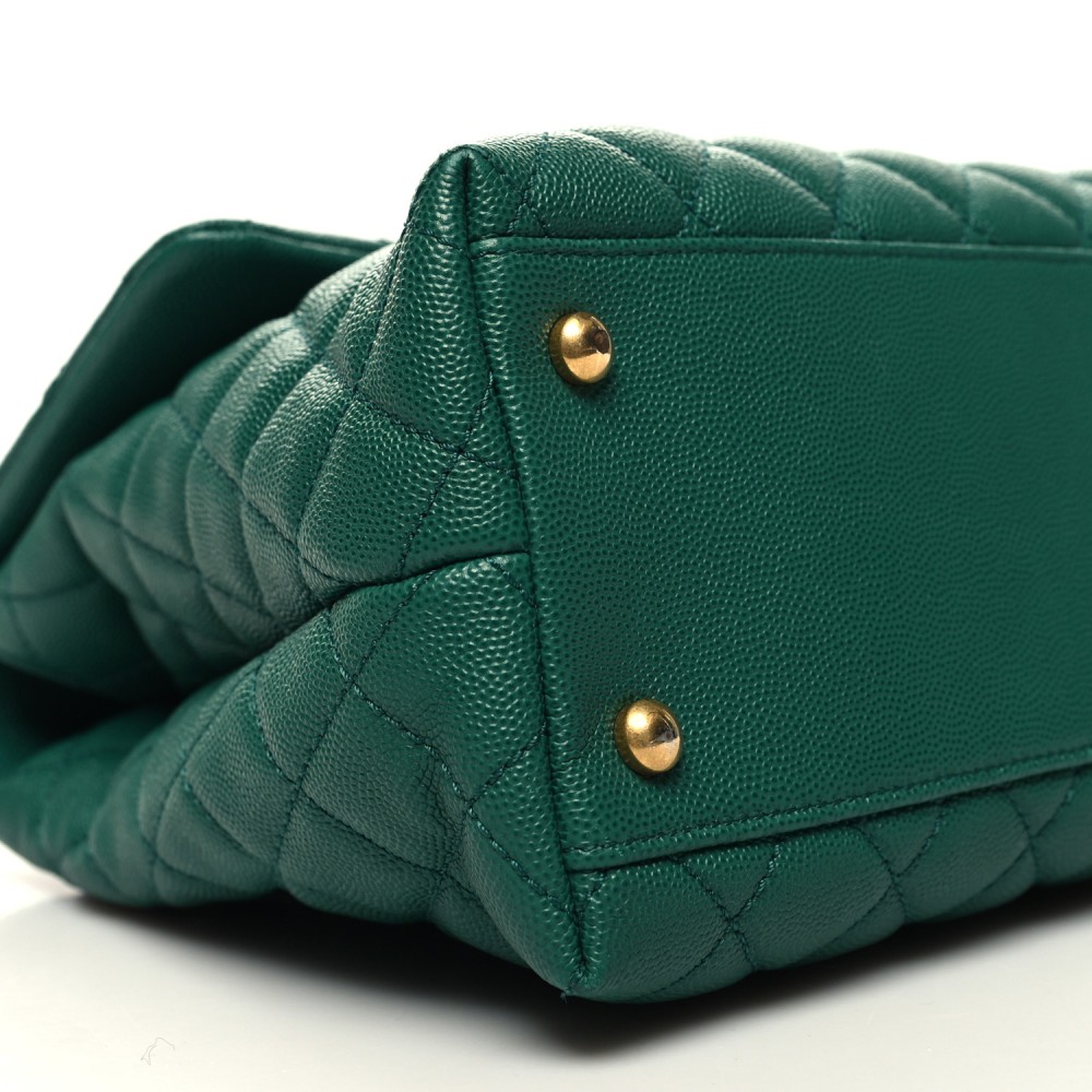 Caviar Quilted Medium Coco Handle Flap Green