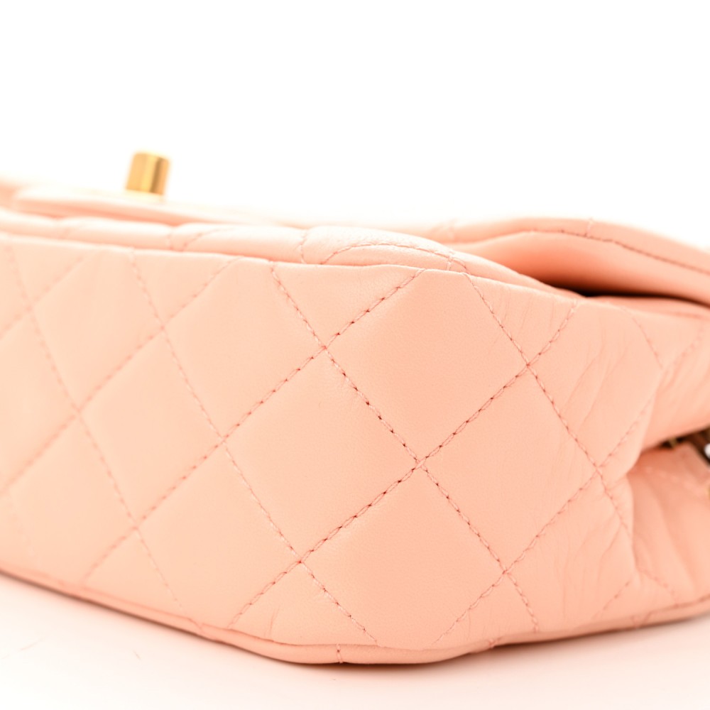 Lambskin Quilted Mini Rectangular Pearl Crush Flap Coral