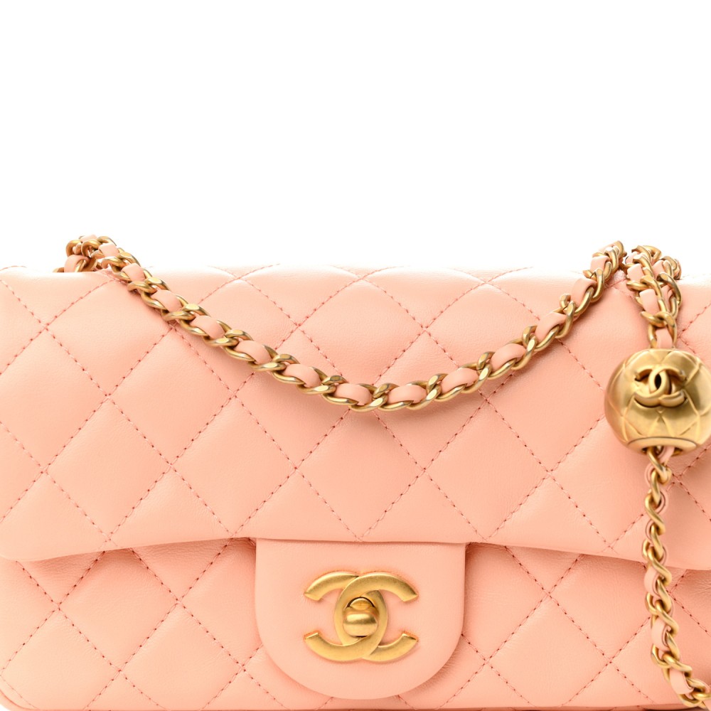 Lambskin Quilted Mini Rectangular Pearl Crush Flap Coral