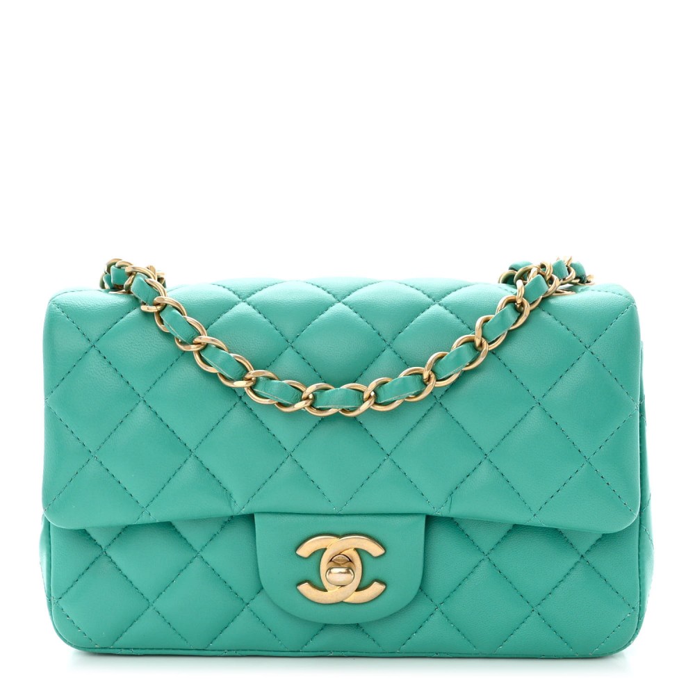 Lambskin Quilted Mini Rectangular Flap Turquoise