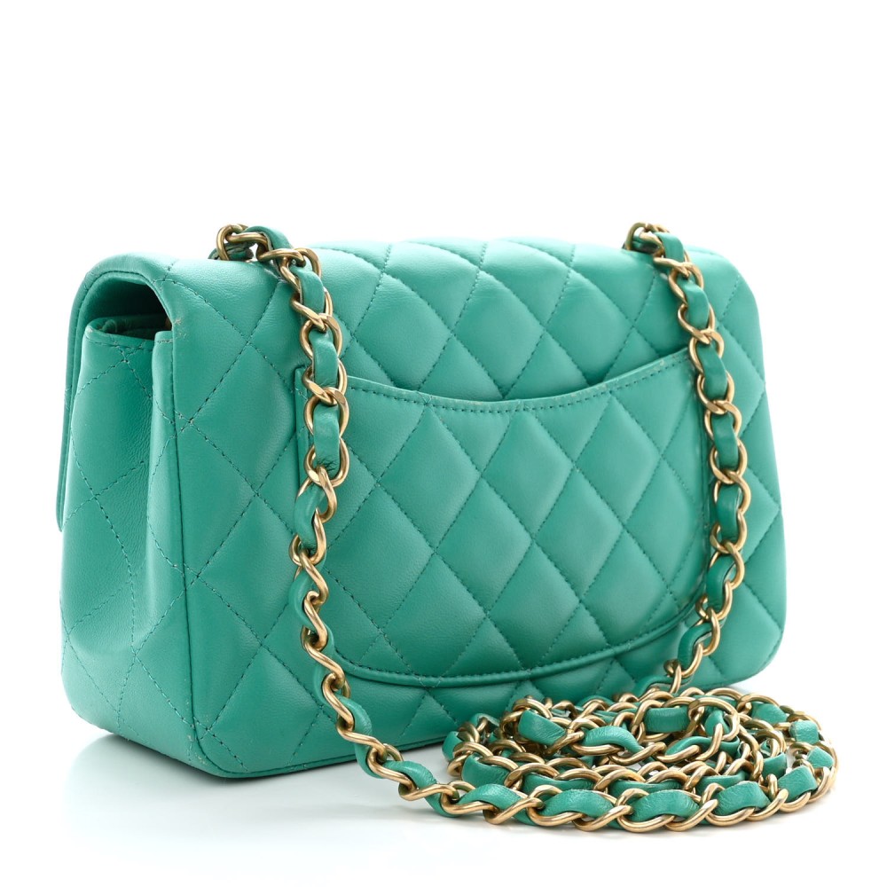 Lambskin Quilted Mini Rectangular Flap Turquoise