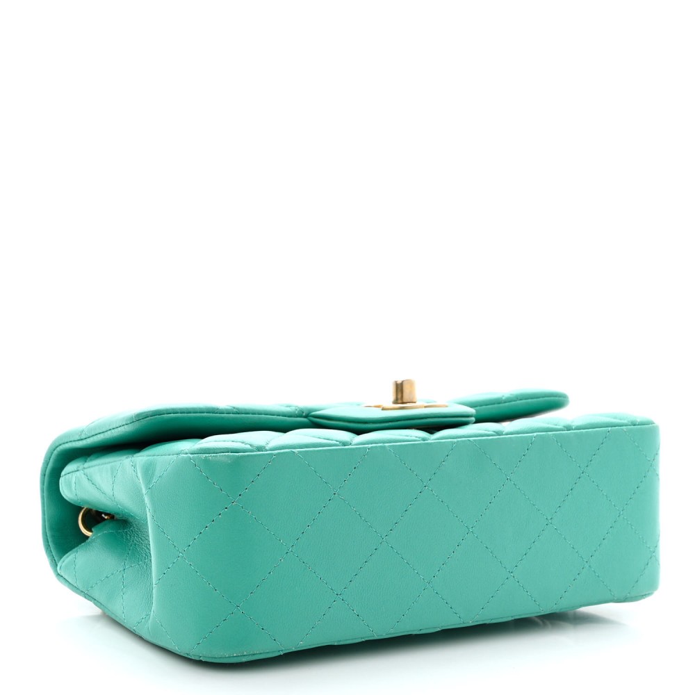 Lambskin Quilted Mini Rectangular Flap Turquoise