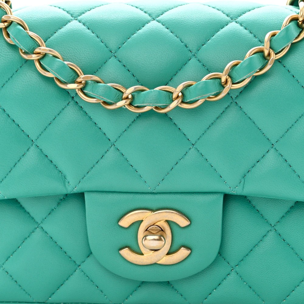 Lambskin Quilted Mini Rectangular Flap Turquoise