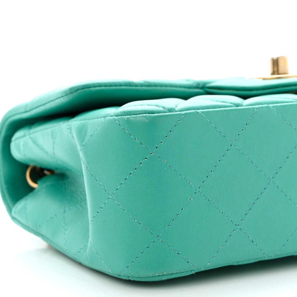 Lambskin Quilted Mini Rectangular Flap Turquoise