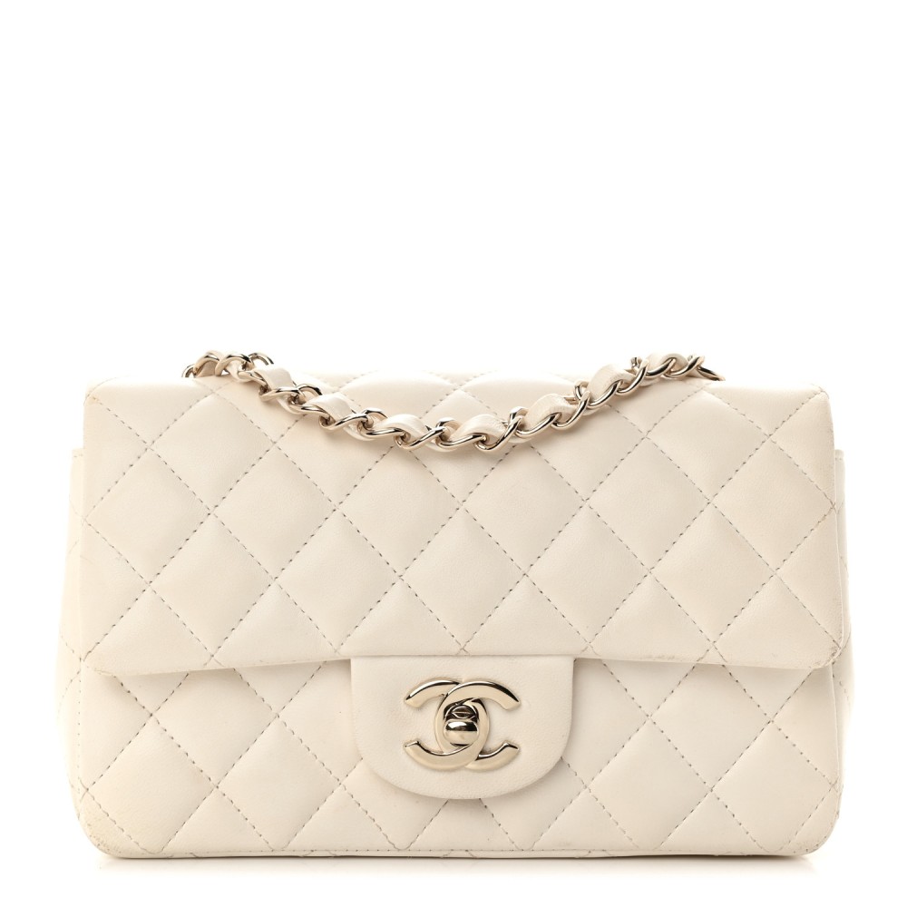 Lambskin Quilted Mini Rectangular Flap White