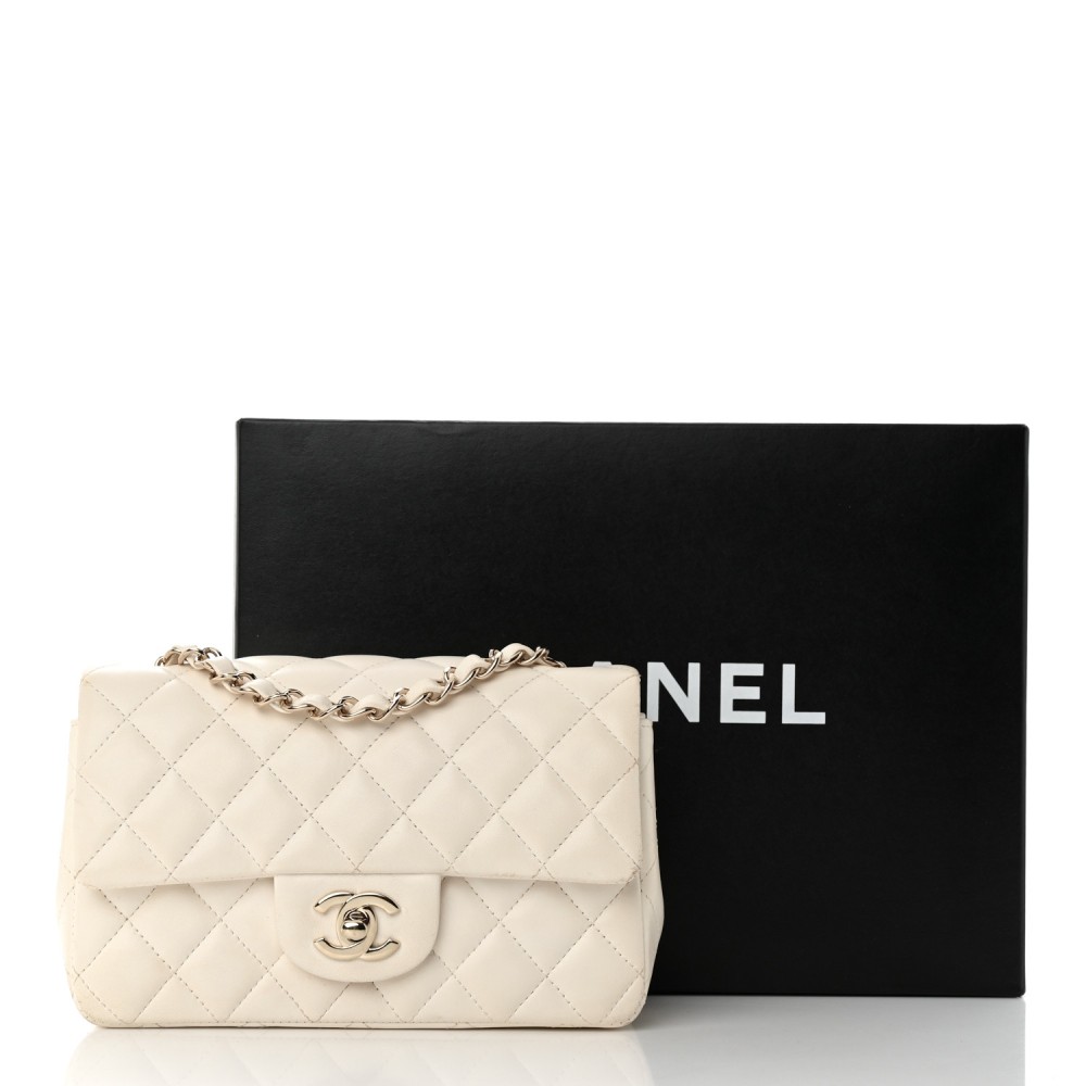 Lambskin Quilted Mini Rectangular Flap White