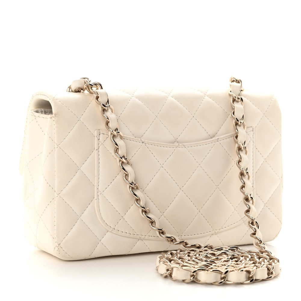 Lambskin Quilted Mini Rectangular Flap White