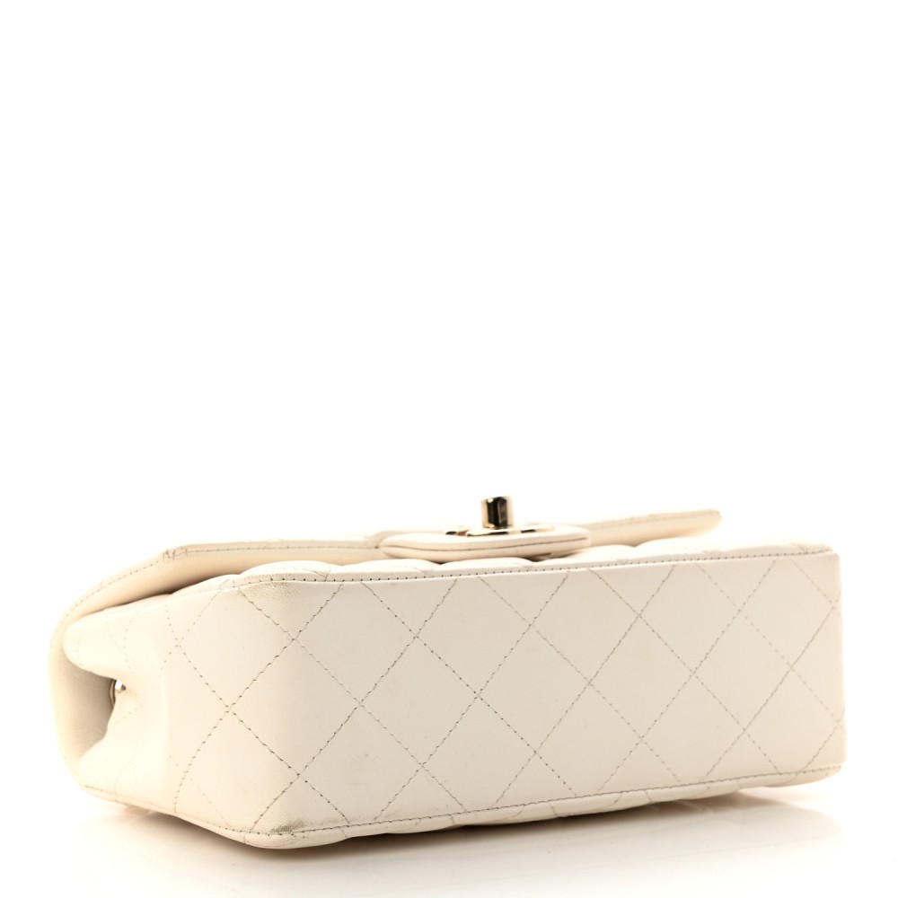 Lambskin Quilted Mini Rectangular Flap White