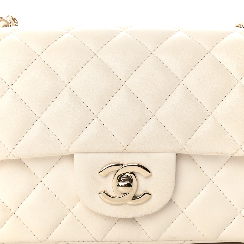 Lambskin Quilted Mini Rectangular Flap White