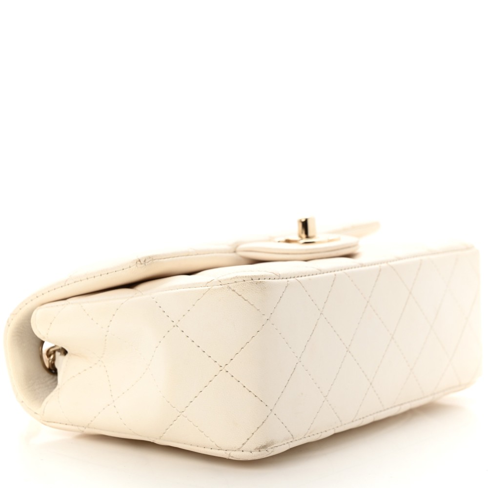 Lambskin Quilted Mini Rectangular Flap White