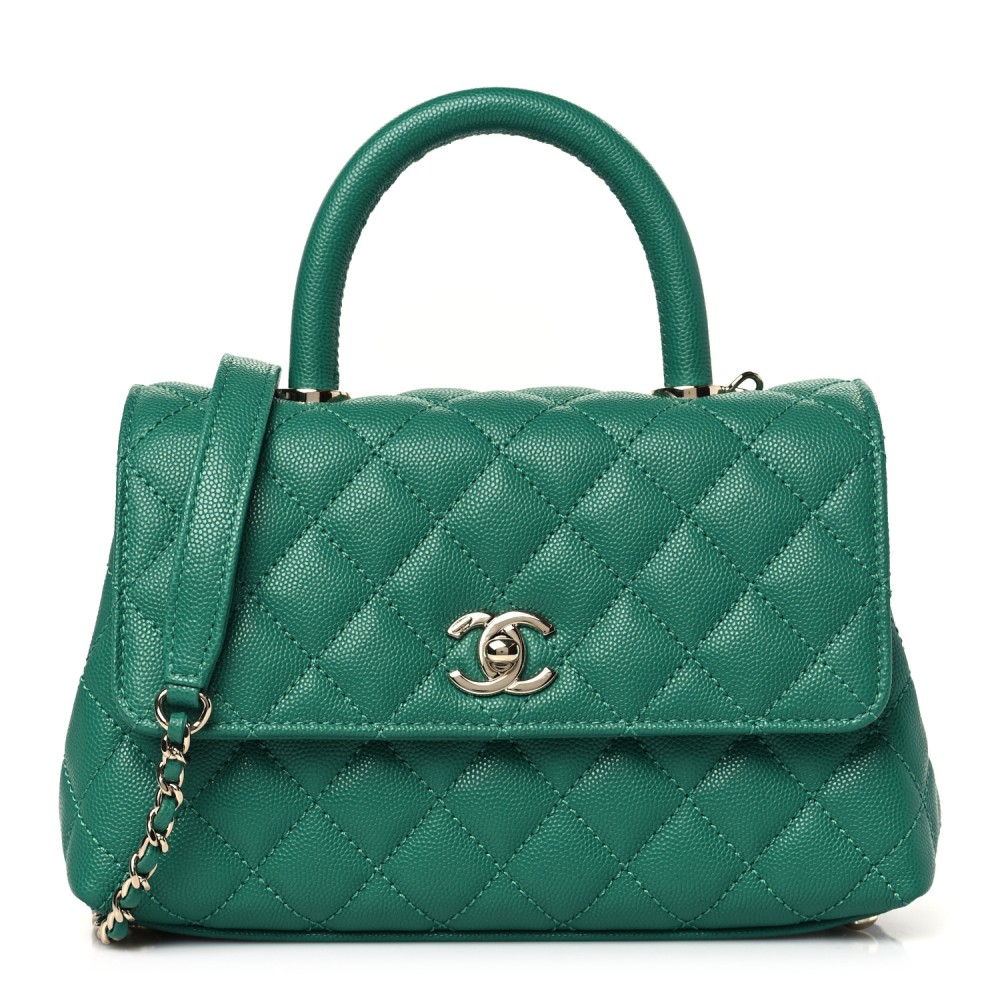 Caviar Quilted Mini Coco Handle Flap Green