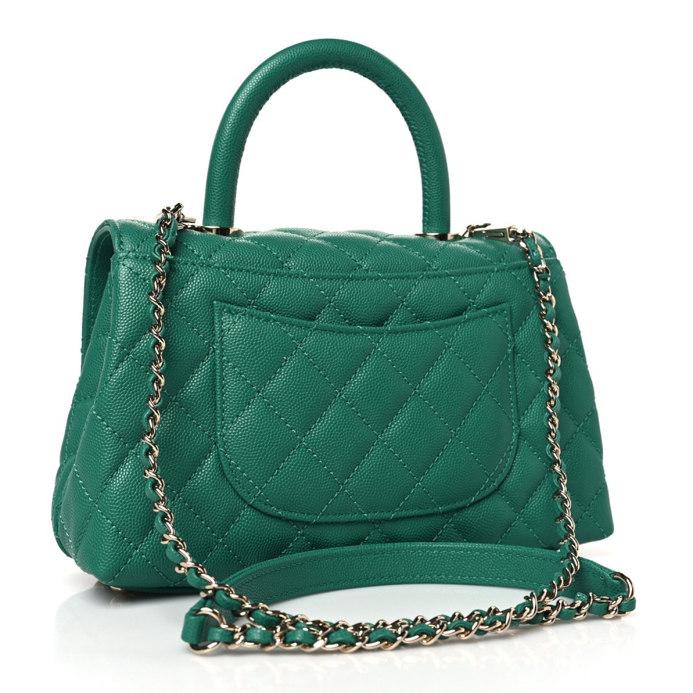 Caviar Quilted Mini Coco Handle Flap Green