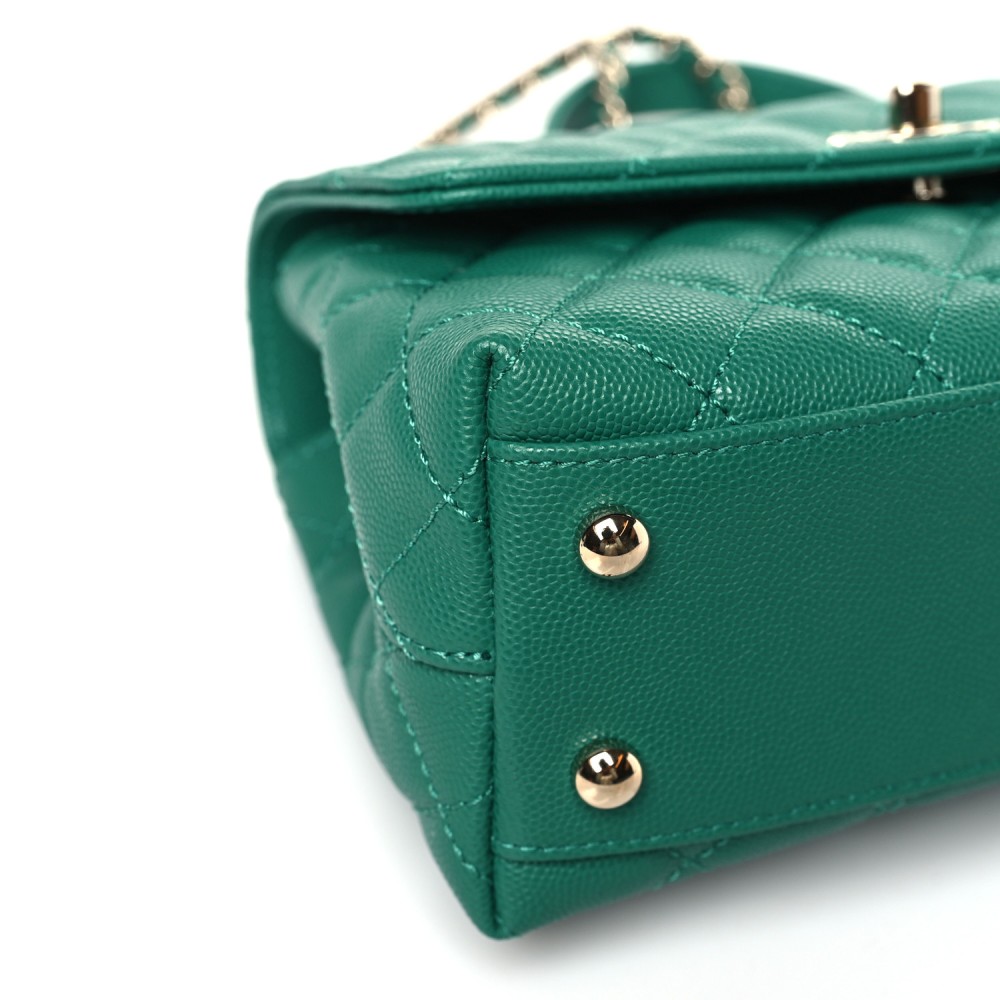 Caviar Quilted Mini Coco Handle Flap Green