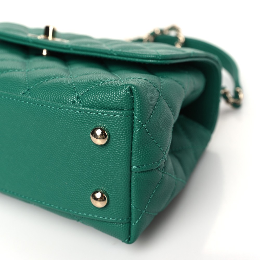 Caviar Quilted Mini Coco Handle Flap Green