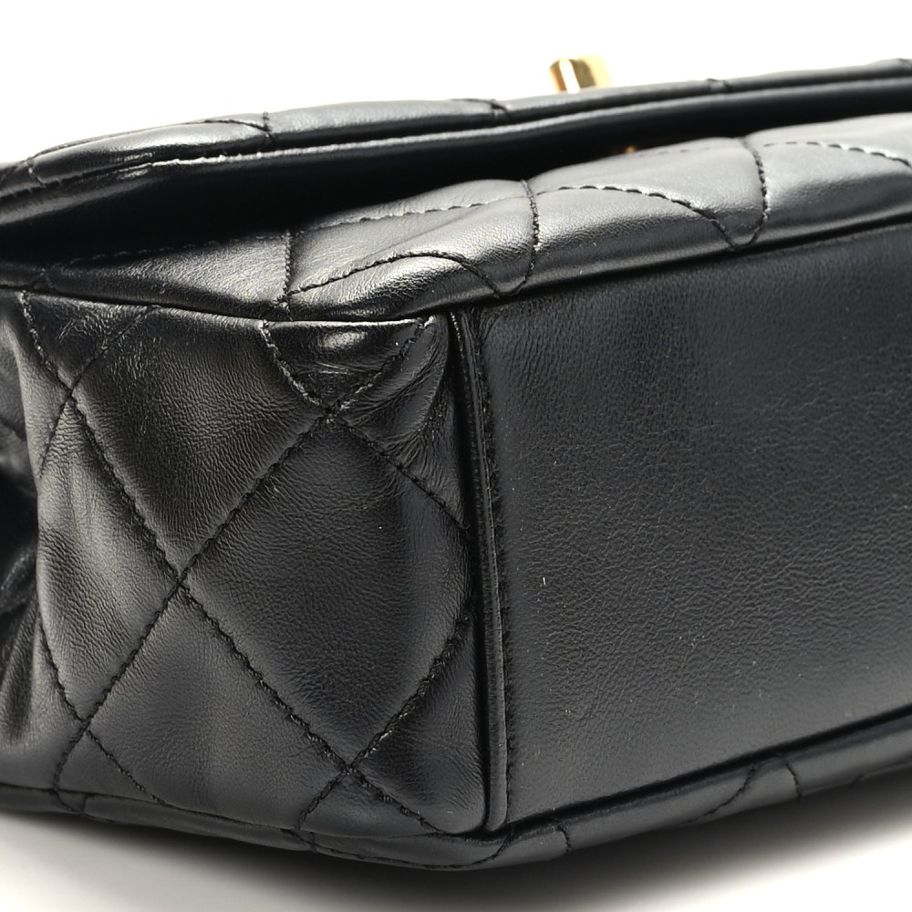 Lambskin Resin Pearl Quilted Mini Rectangular Flap Black