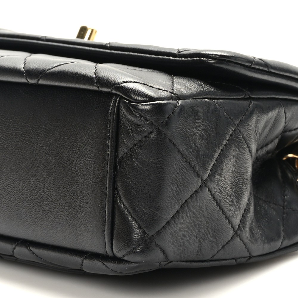 Lambskin Resin Pearl Quilted Mini Rectangular Flap Black