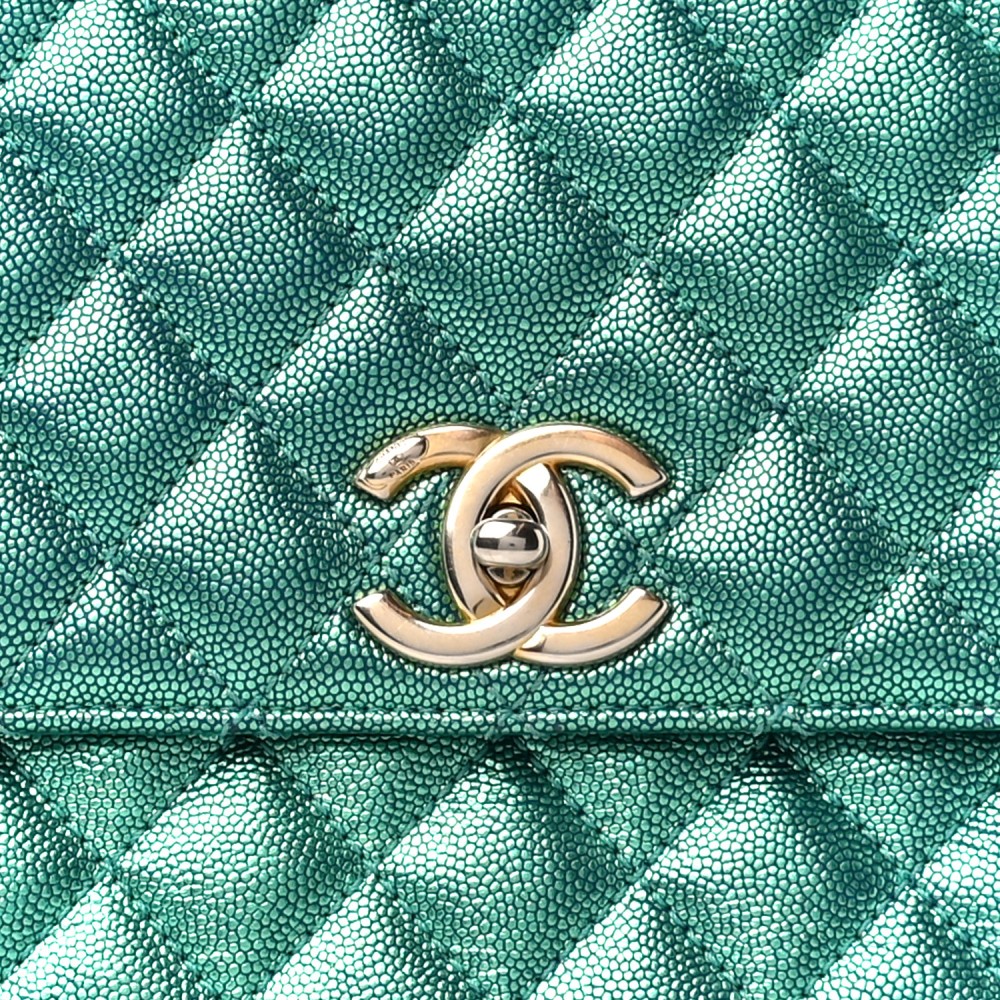 Metallic Caviar Quilted Small Coco Handle Flap Blue