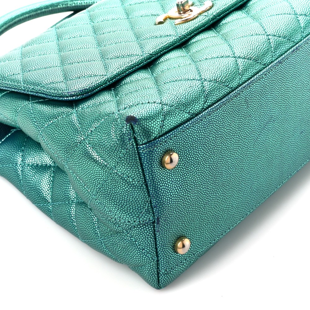 Metallic Caviar Quilted Small Coco Handle Flap Blue