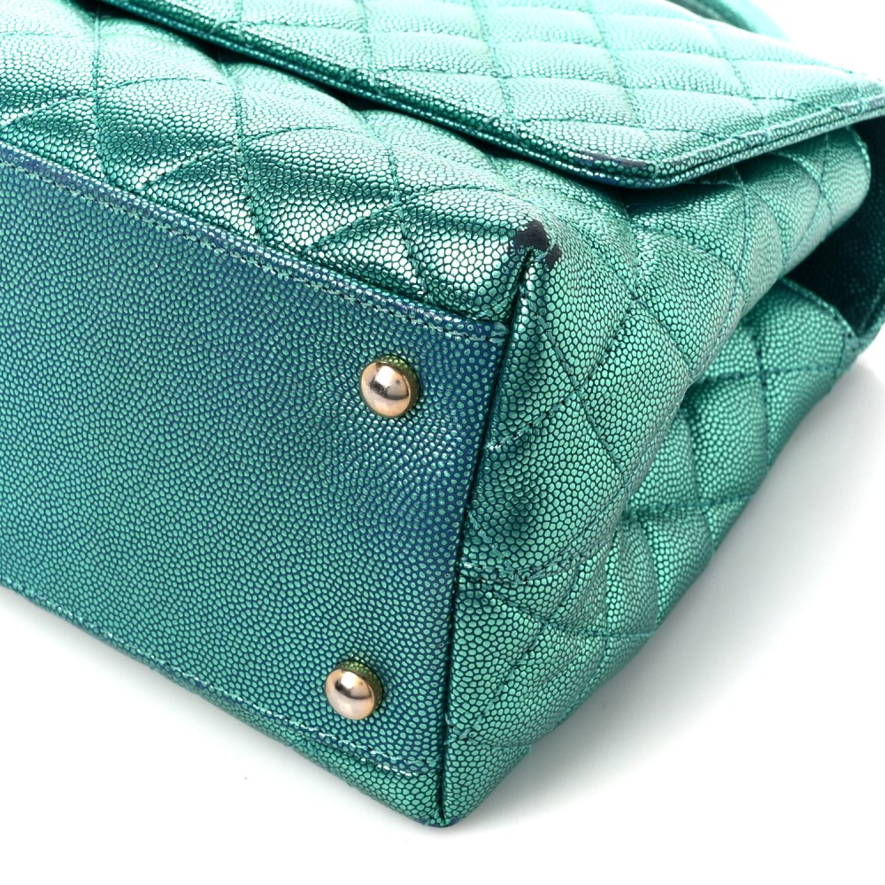 Metallic Caviar Quilted Small Coco Handle Flap Blue