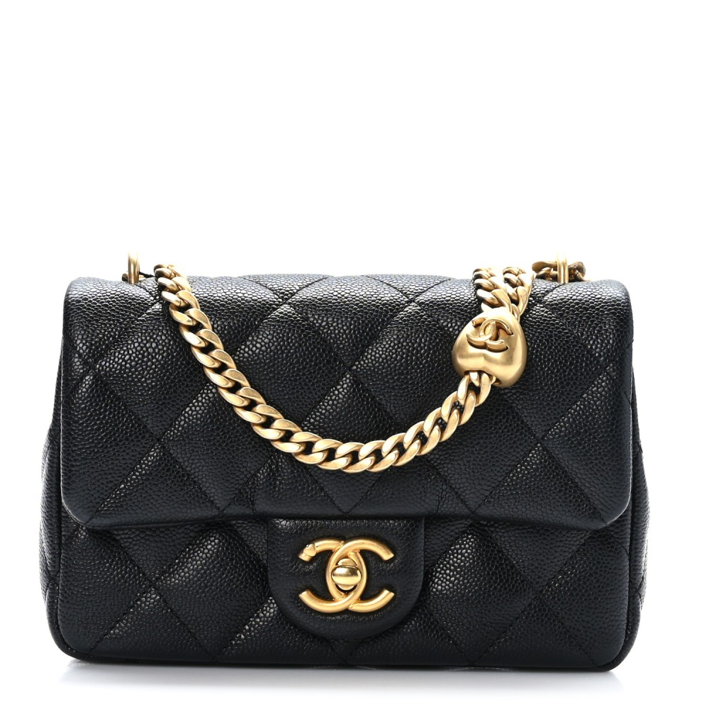 Caviar Quilted Mini Sweetheart Rectangular Flap Black