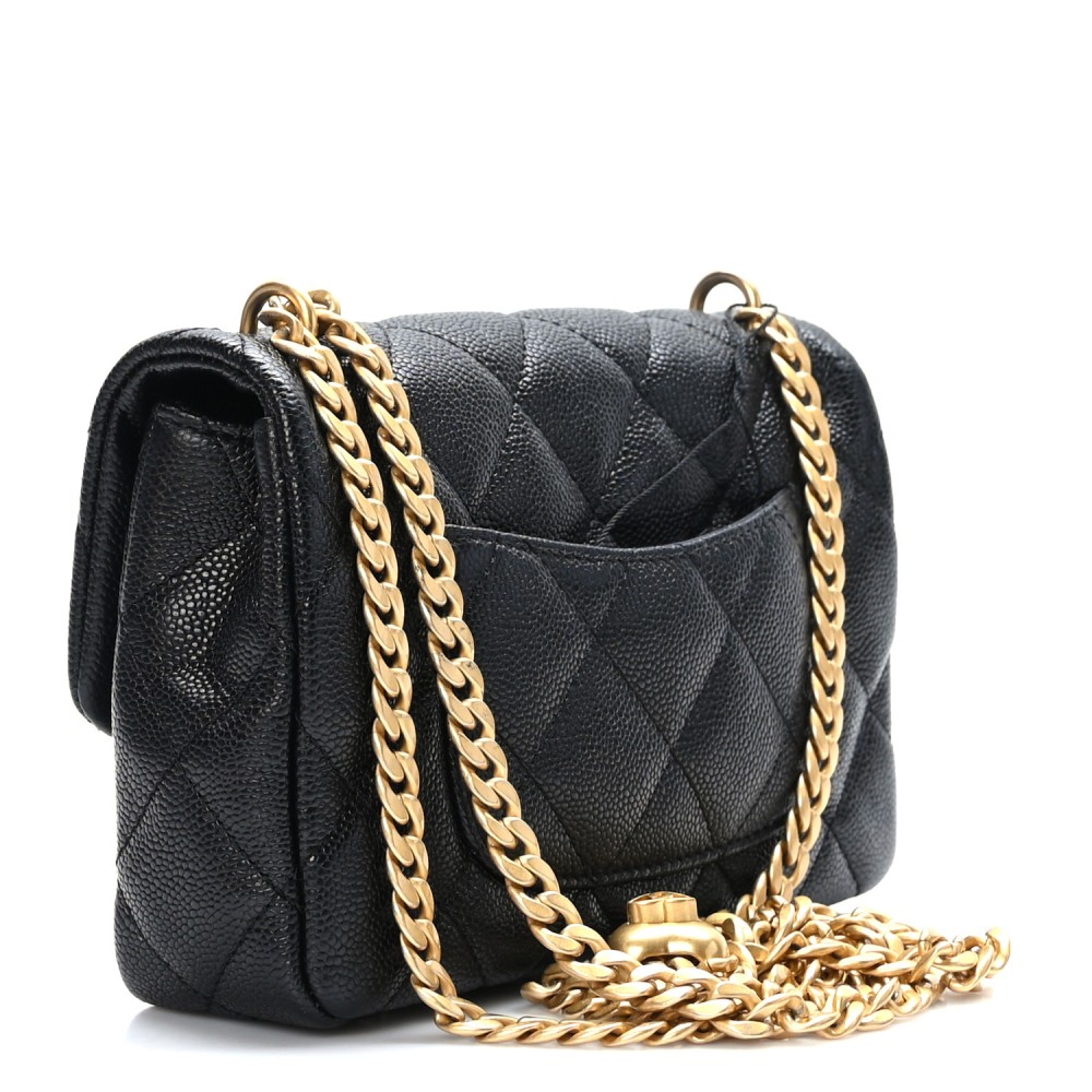 Caviar Quilted Mini Sweetheart Rectangular Flap Black