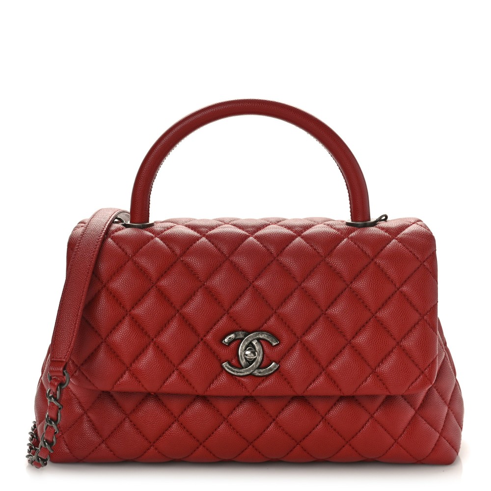 Caviar Quilted Small Coco Handle Flap Dark Red