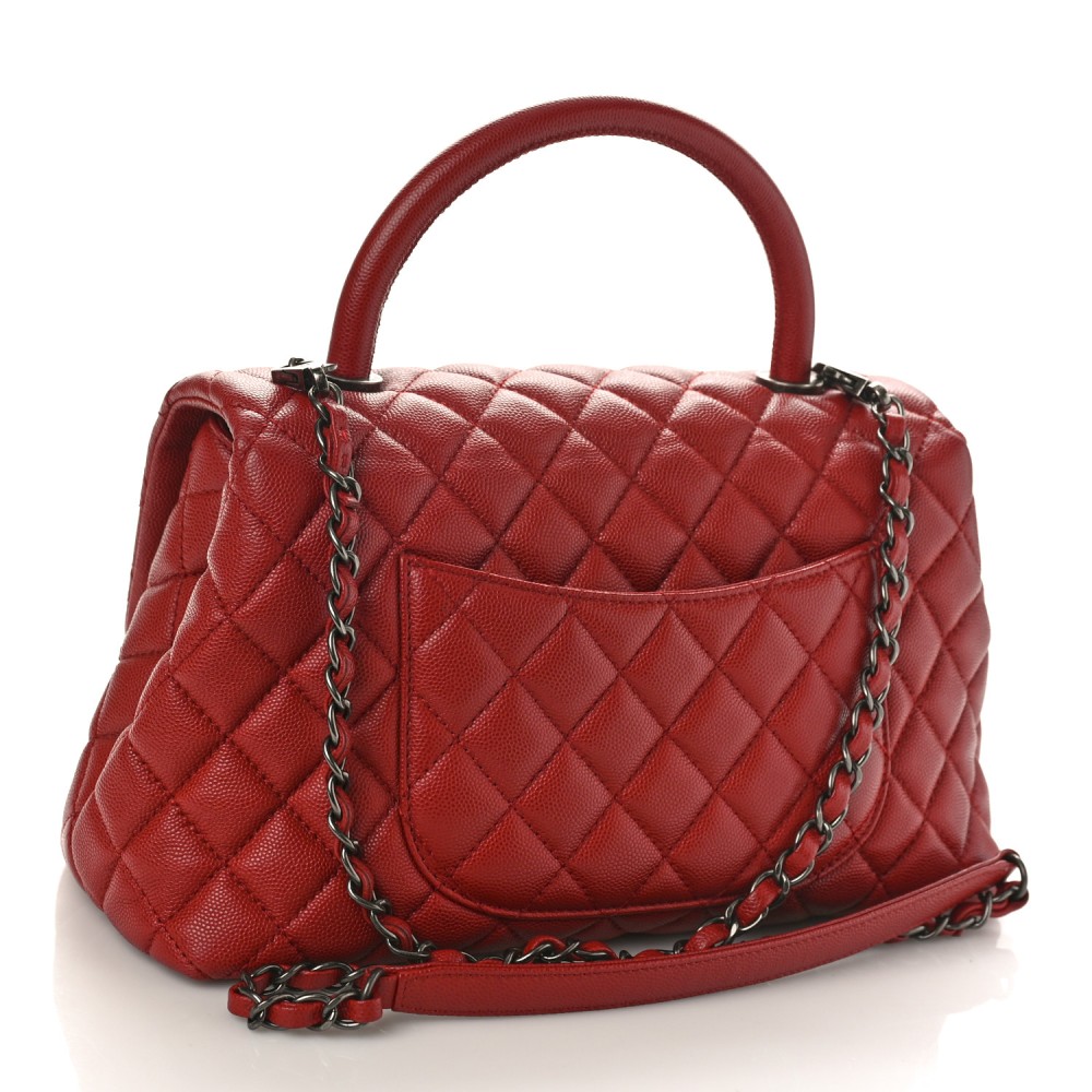 Caviar Quilted Small Coco Handle Flap Dark Red