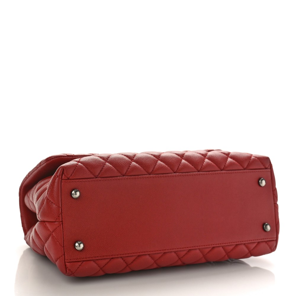 Caviar Quilted Small Coco Handle Flap Dark Red