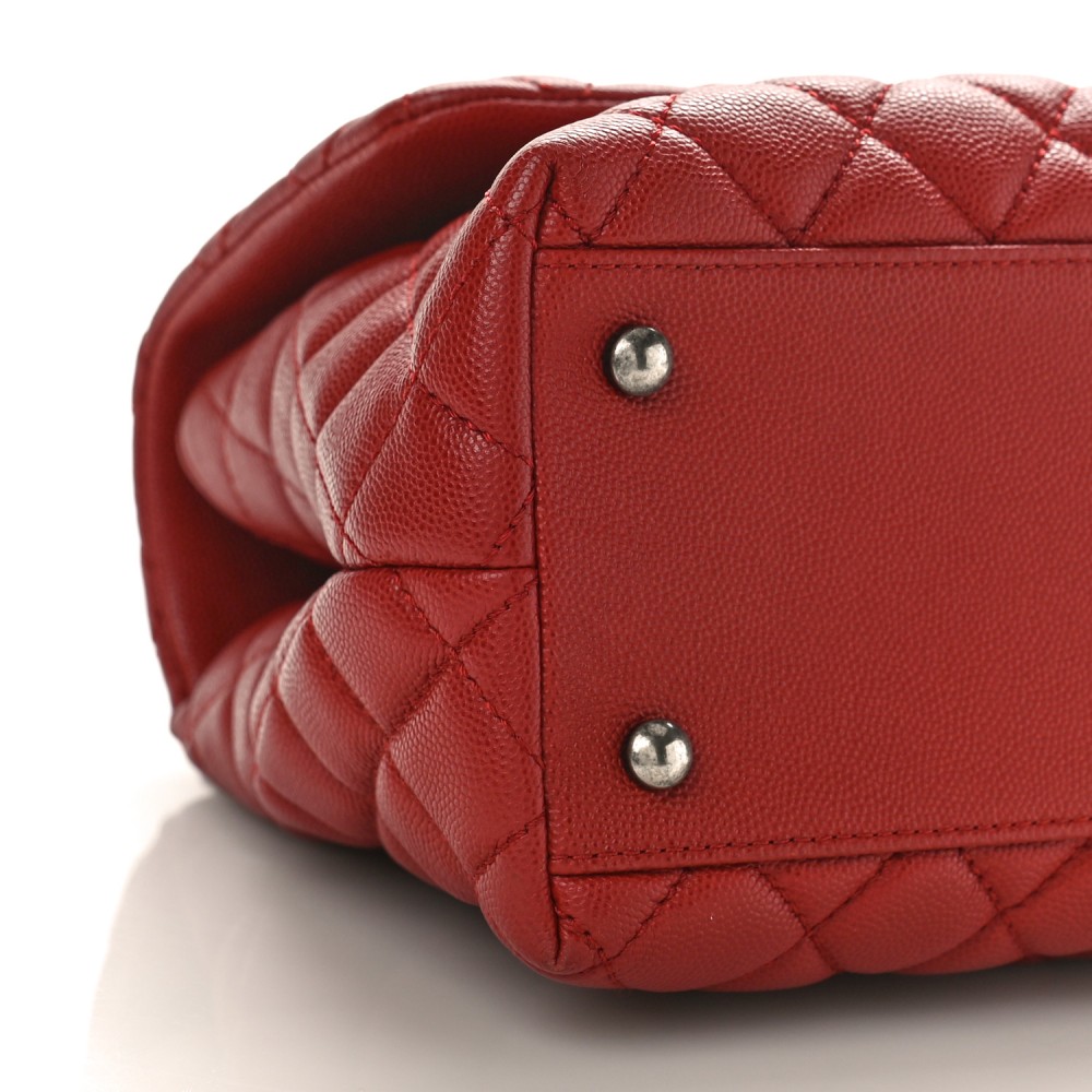 Caviar Quilted Small Coco Handle Flap Dark Red