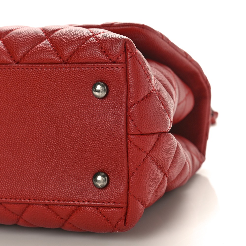 Caviar Quilted Small Coco Handle Flap Dark Red