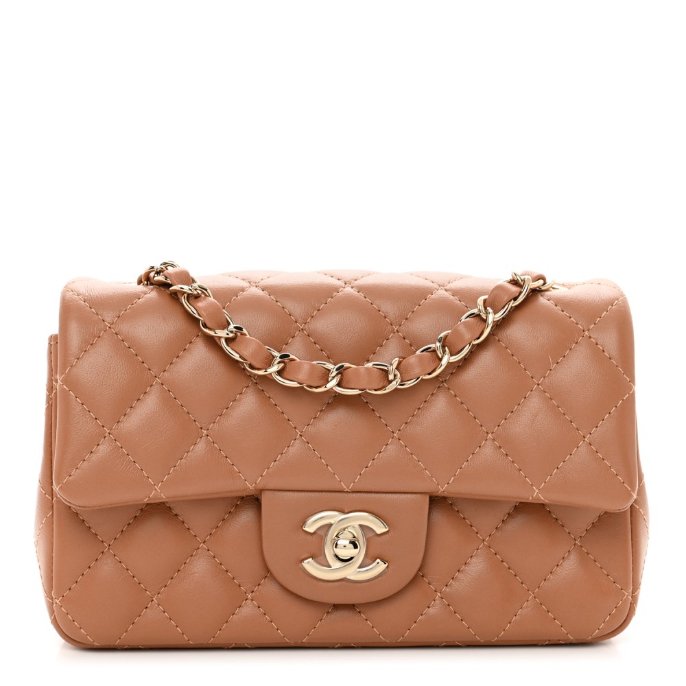 Lambskin Quilted Mini Rectangular Flap Brown