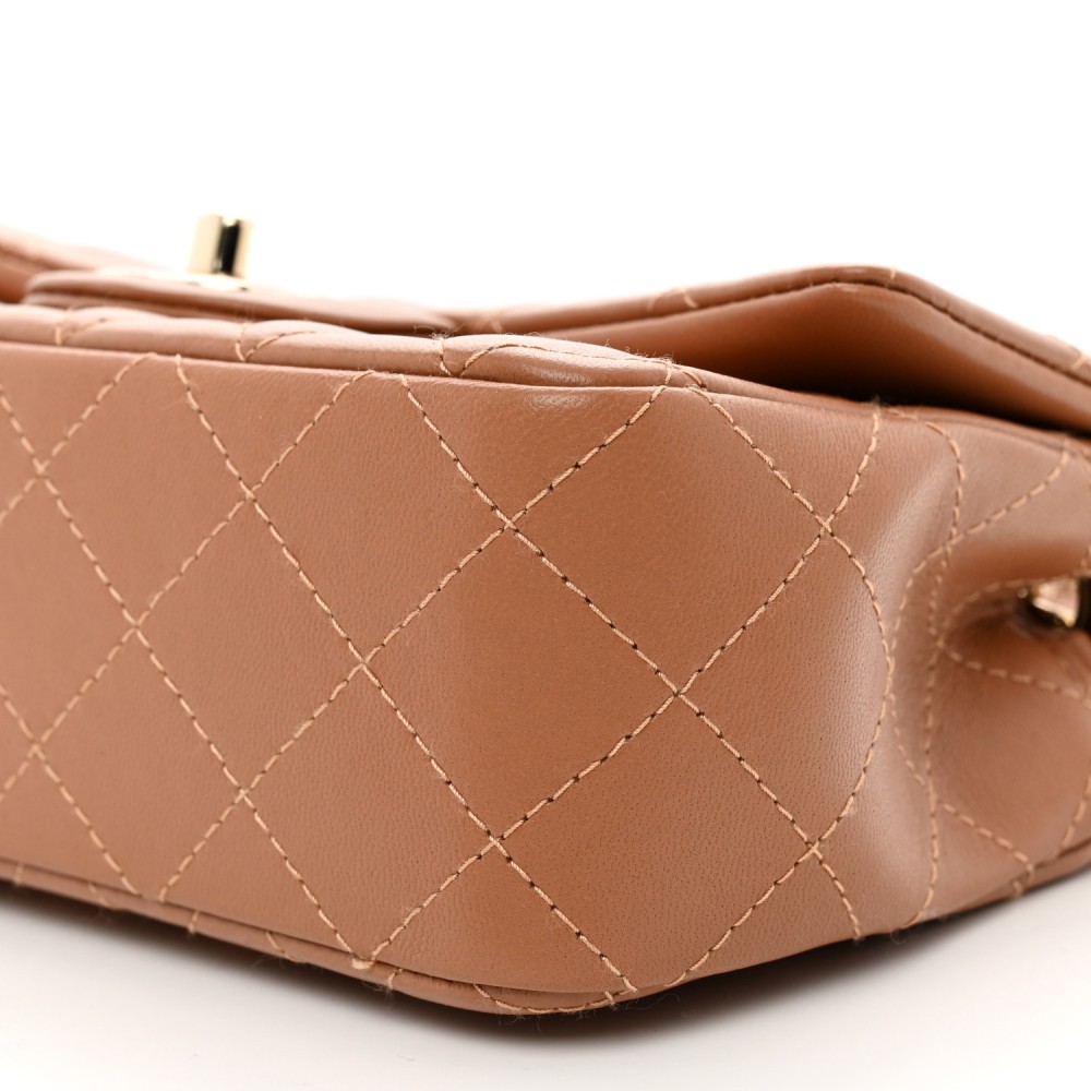 Lambskin Quilted Mini Rectangular Flap Brown