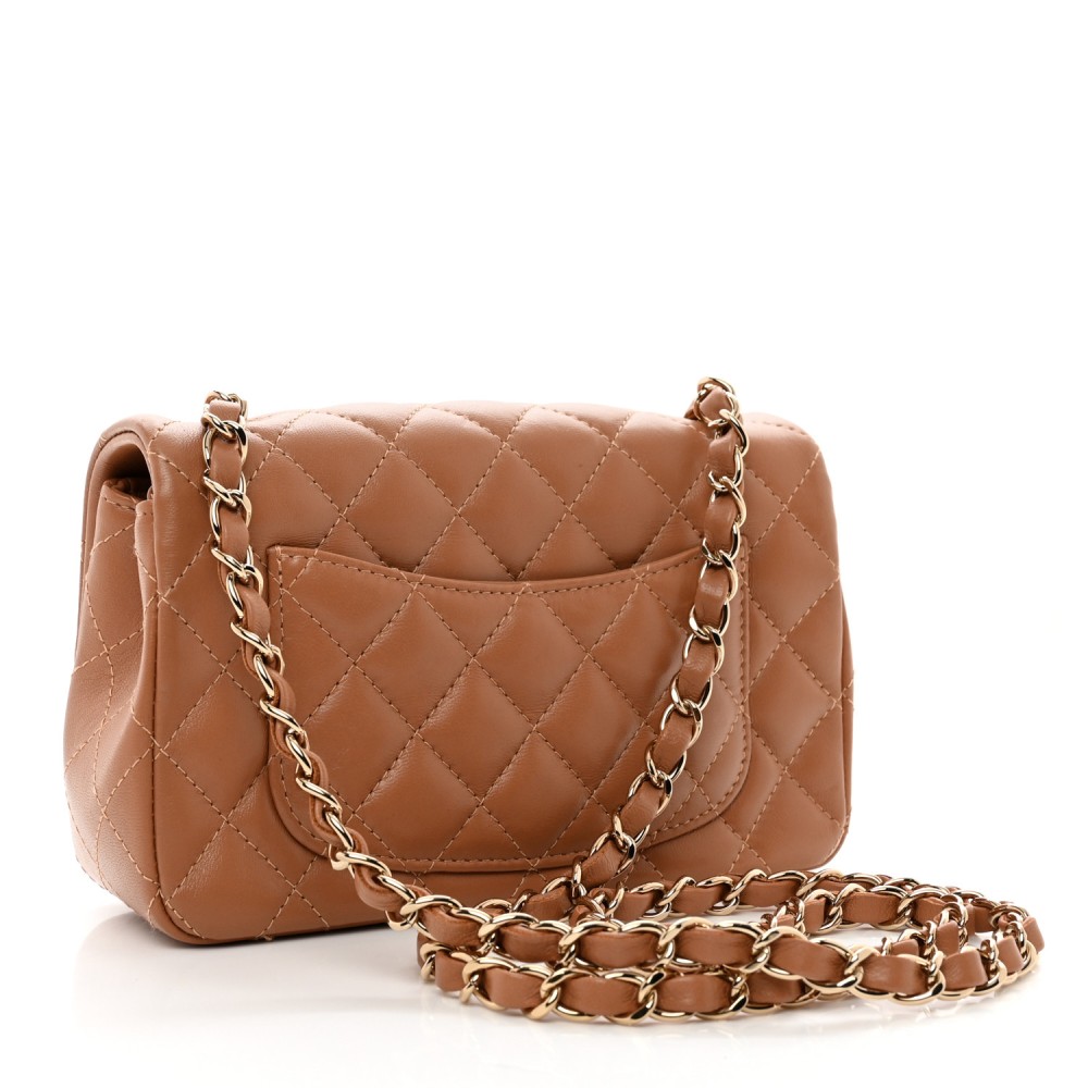 Lambskin Quilted Mini Rectangular Flap Brown