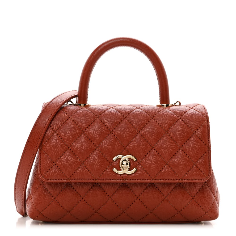 Caviar Quilted Mini Coco Handle Flap Dark Orange