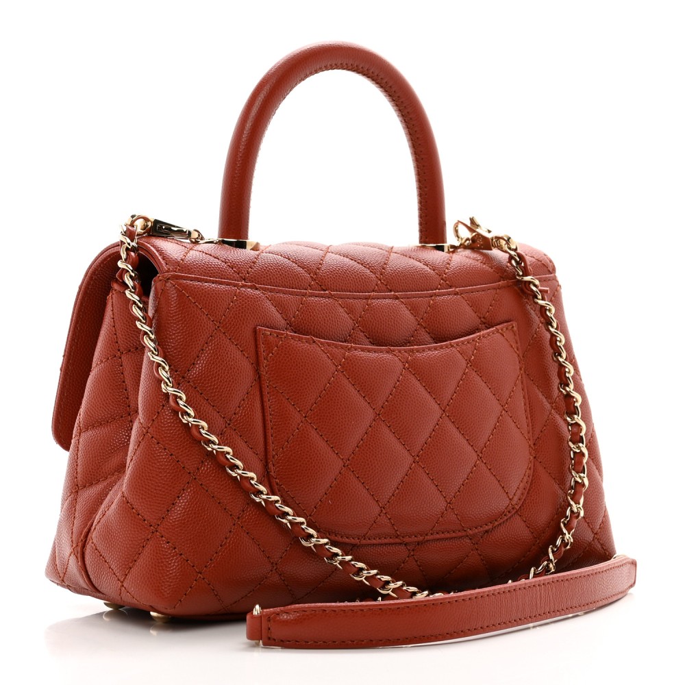 Caviar Quilted Mini Coco Handle Flap Dark Orange