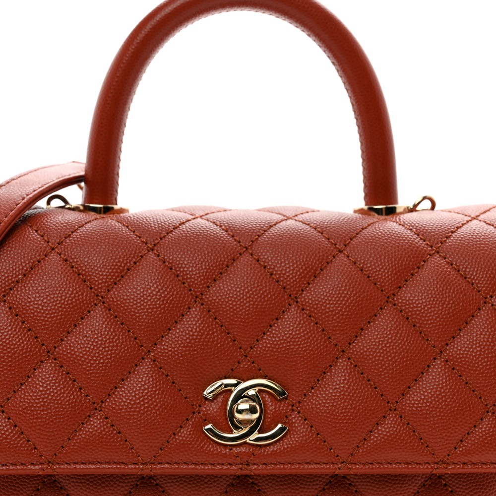 Caviar Quilted Mini Coco Handle Flap Dark Orange