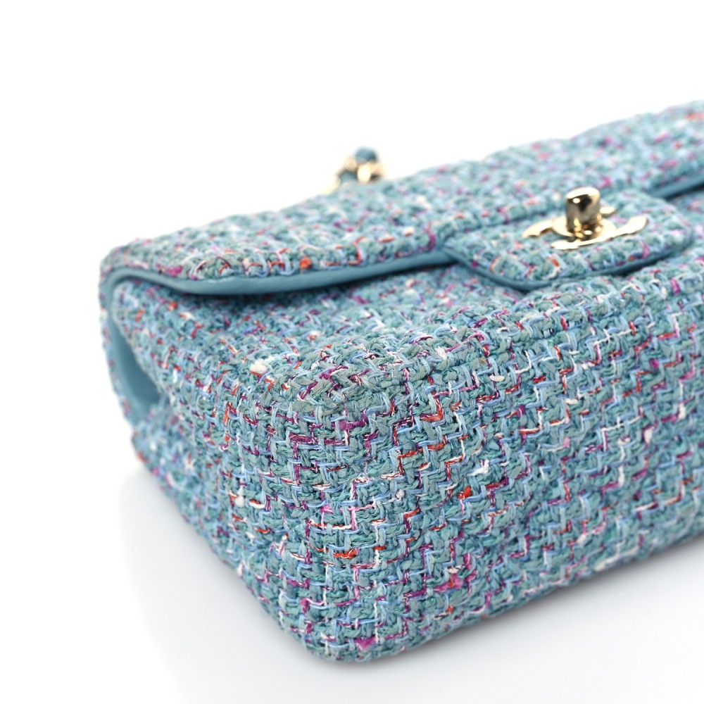 Tweed Quilted Mini Rectangular Flap Turquoise Purple White Red