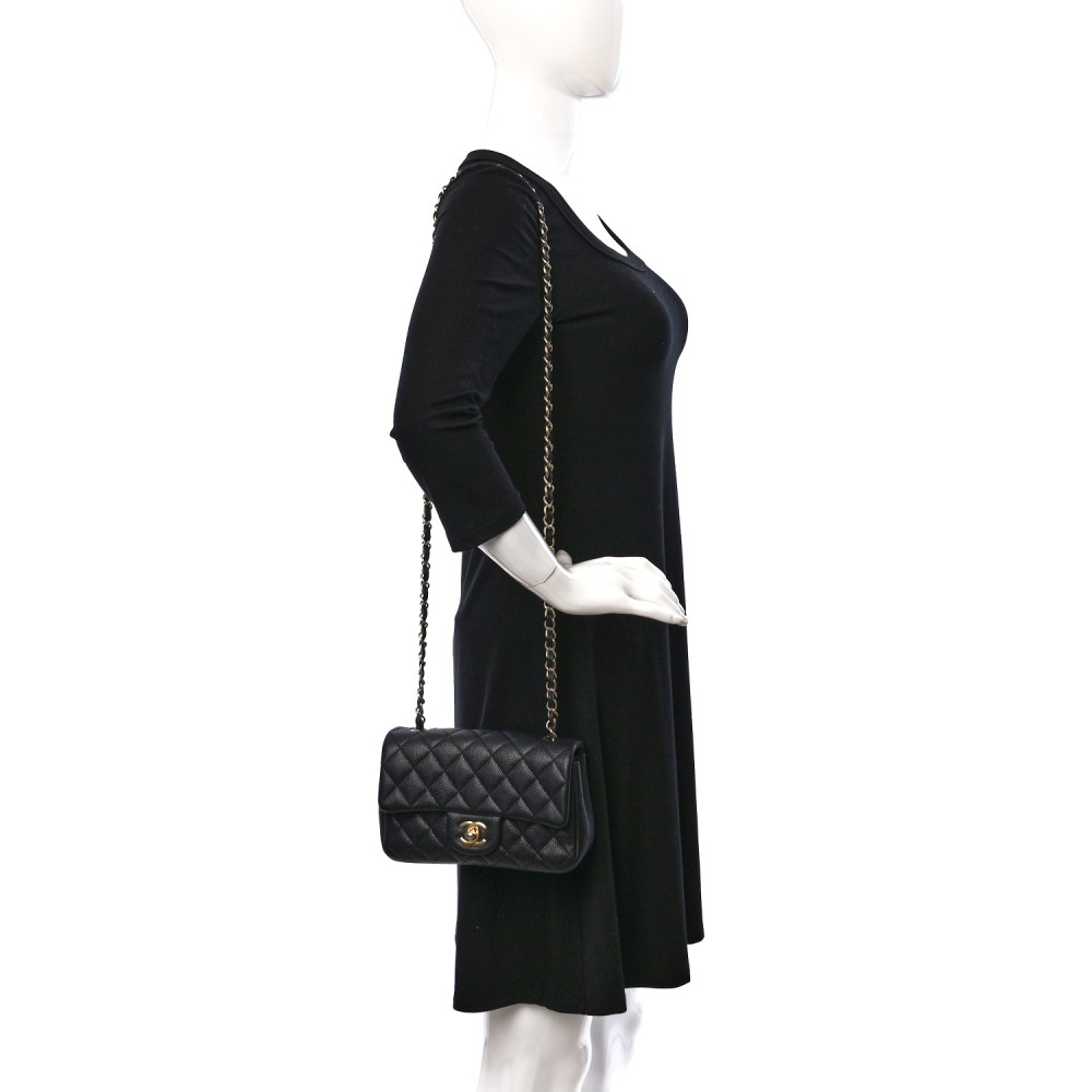 Caviar Quilted Mini Rectangular Flap Black