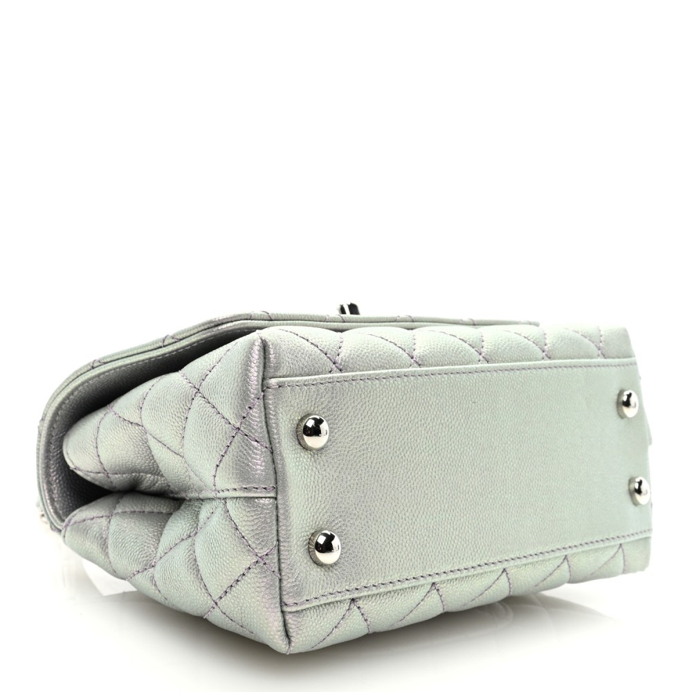 Iridescent Caviar Quilted Extra Mini Coco Handle Flap Purple