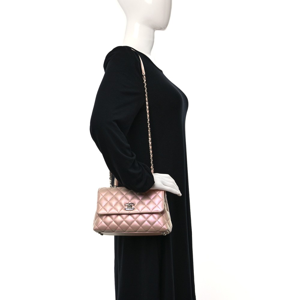 Iridescent Caviar Quilted Mini Coco Handle Flap Pink