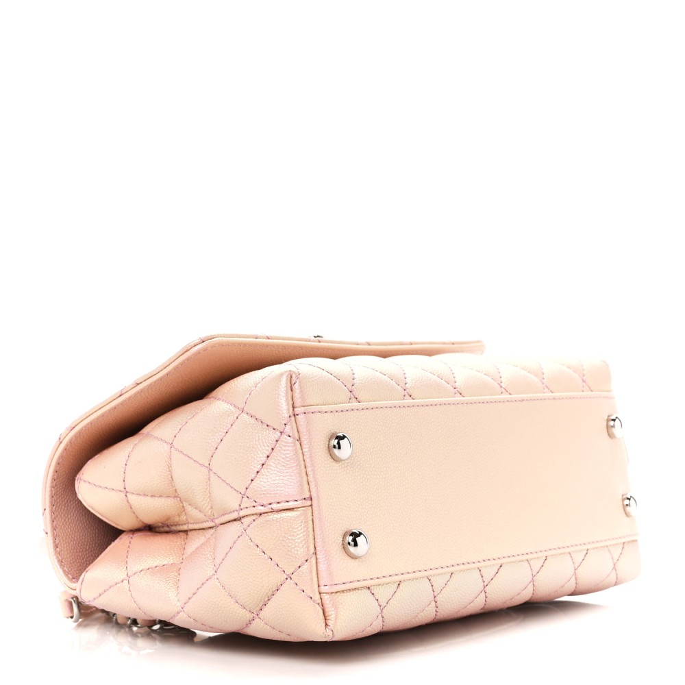 Iridescent Caviar Quilted Mini Coco Handle Flap Pink